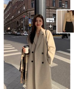 [Sẵn] Áo Khoác Dạ Nữ Dáng Dài Qua Gối Áo Măng Tô Dạ Áo Khoác Nữ Form Rộng Dáng Dài Cổ Bẻ Áo Khoác Nữ Mùa Đông AD2308-thoitrangcenter