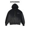 Áo Khoác Hoodie DAPPERANDMORE Trash Zipped Wash Vải Nỉ Chân Cua 100% Cotton In Trame Hiệu Ứng Mài Rách - Black-thoitrangcenter