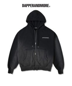 Áo Khoác Hoodie DAPPERANDMORE Trash Zipped Wash Vải Nỉ Chân Cua 100% Cotton In Trame Hiệu Ứng Mài Rách - Black-thoitrangcenter