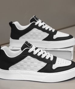 Giày Nam Sneaker thể thao Trắng Viền Đen Kẻ ô Da Pu mẫu mới đẹp-thoitrangcenter