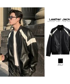Áo khoác Da PU nam LeeZone cao cấp | Bomber Da PU khóa kéo-thoitrangcenter