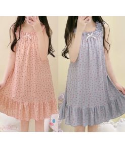 Váy ngủ mặc nhà hai dây họa tiết hoa quả xinh xắn MS9276   Đầm ngủ nữ   Đồ ngủ nữ-thoitrangcenter