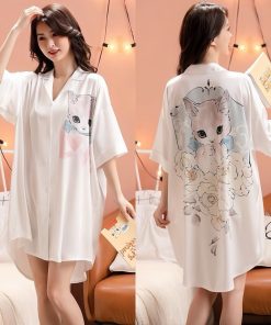 Váy ngủ sơ mi lụa Latin Hisexy đầm mặc nhà suông rộng thoải mái in hình cao cấp SM16-thoitrangcenter