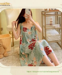 Váy ngủ đầm ngủ hai dây mặc nhà váy bầu lanh mặc nhà V4-thoitrangcenter