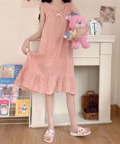 Váy 2 dây váy ngủ ngắn tay  chất đũi nhăn dáng rộng phong cách công chúa bánh bèo  M1342-thoitrangcenter