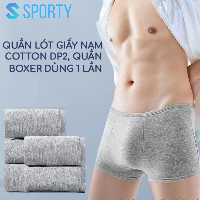 Quần lót giấy boxer nam SPORTY DP2 100% cotton 2 lớp đáy dùng khi đi công tác
