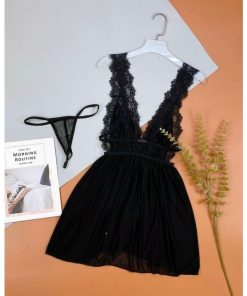 Váy ngủ ren 2 dây bản to xẻ sau sexy-thoitrangcenter