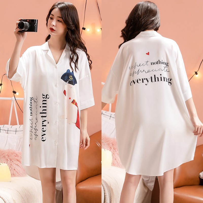 Váy Ngủ Sơ Mi TIPIXI Lụa Latin in 3D Mặc Nhà Đủ Size Có Mút Ngực TPMM16-thoitrangcenter