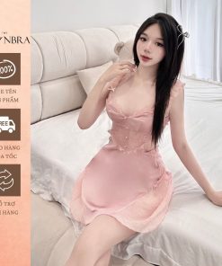 Váy ngủ lụa sexy có mút ngực phối ren cánh tiên THE CELYNBRA - V145-thoitrangcenter