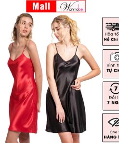 Combo 2 đầm ngủ lụa WANNABE váy ngủ tối giản 2 dây êm dịu trẻ trung chăm sóc làn da giấc ngủ DN612-thoitrangcenter
