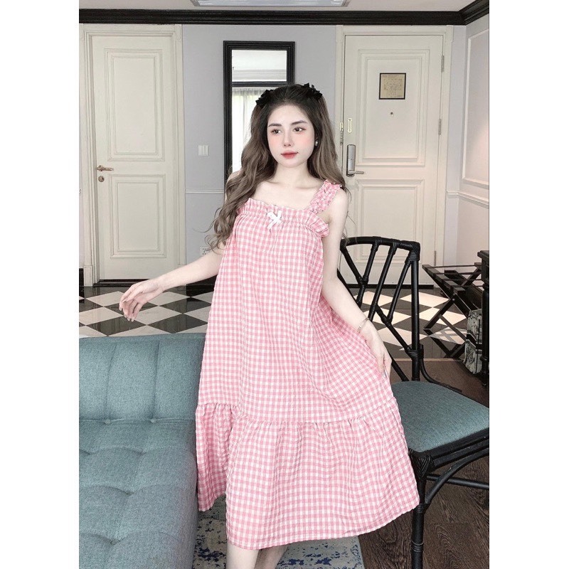 Váy kẻ caro hai dây hot-thoitrangcenter