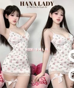 Váy Body Sexy - Đầm Ngủ Thun 2 Dây Phối Ren Họa Tiết Hoa Nhí VN572-thoitrangcenter