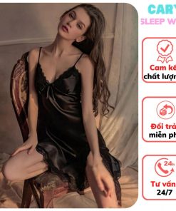 Váy ngủ CARY hai dây phi lụa trơn xẻ tà mặc nhà sexy gợi cảm quyến rũ CARY-thoitrangcenter