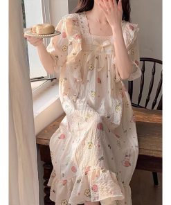 Váy đầm ngủ nữ công chúa tay lửng thoái mái ngọt ngào đồ mặc nhà bigsize đồ bầu tiểu thư mặc đi ngủ mát mẻ mùa hè 90.1-thoitrangcenter