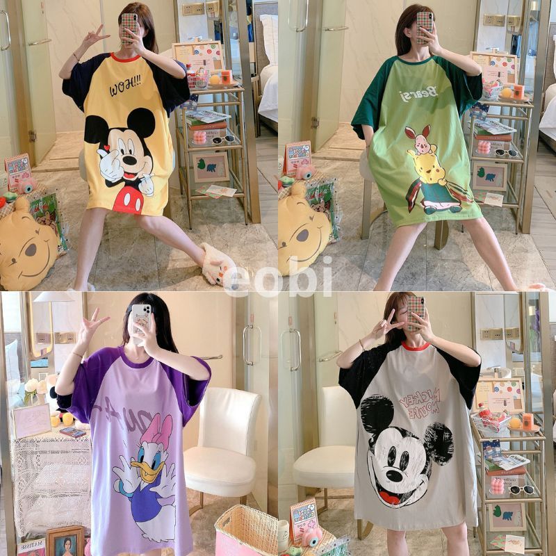 Váy ngủ big size nữ 40-70Kg đầm ngủ mặc nhà in hoạt hình cute dễ thương mùa hè-thoitrangcenter