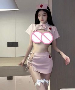Váy ngủ hóa thân cô y tá Hồng rút dây gợi cảm B136-thoitrangcenter