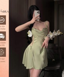 Váy ngủ 2 dây sexy có mút ngực cổ đổ phối dây cánh tiên THE CELYNBRA - V154-thoitrangcenter