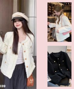 Áo khoác dạ Tweed tiểu thư túi hộp phối cúc vàng sang chảnh cho nữ hàng QC cao cấp-TD039-thoitrangcenter