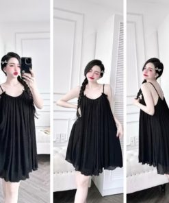 Đầm ngủ nữ hai dây đính nơ mặc nhà dễ thương chất chiffon form rộng mát size 40 - 65kg CARY-thoitrangcenter