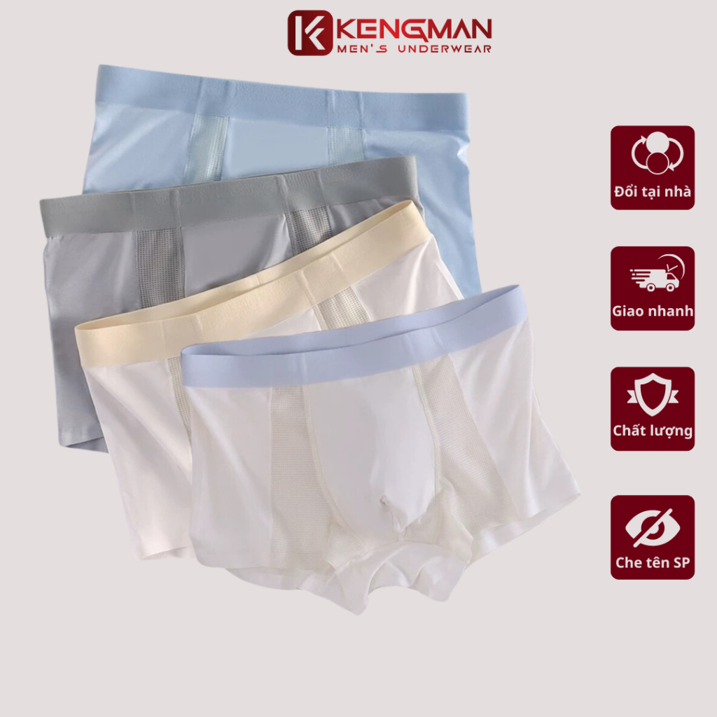 Sét 4 quần sịp nam KENGMAN MEN'S UNDERWEAR quần xì đùi thun lạnh co giãn mềm mại thoáng khí VENT SILK-thoitrangcenter