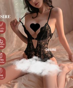 Váy ngủ ren liền thân xẻ đáy cài ngực trước xẻ mông nơ lụa sau gợi cảm sexy DESIRE VN-8748-thoitrangcenter