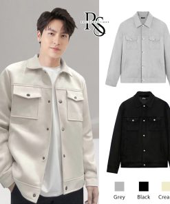 Áo Khoác Da Lộn Nam Cúc Bấm Cổ Gấp Mùa Đông Đứng From Dày Dặn Ấm Áp-thoitrangcenter