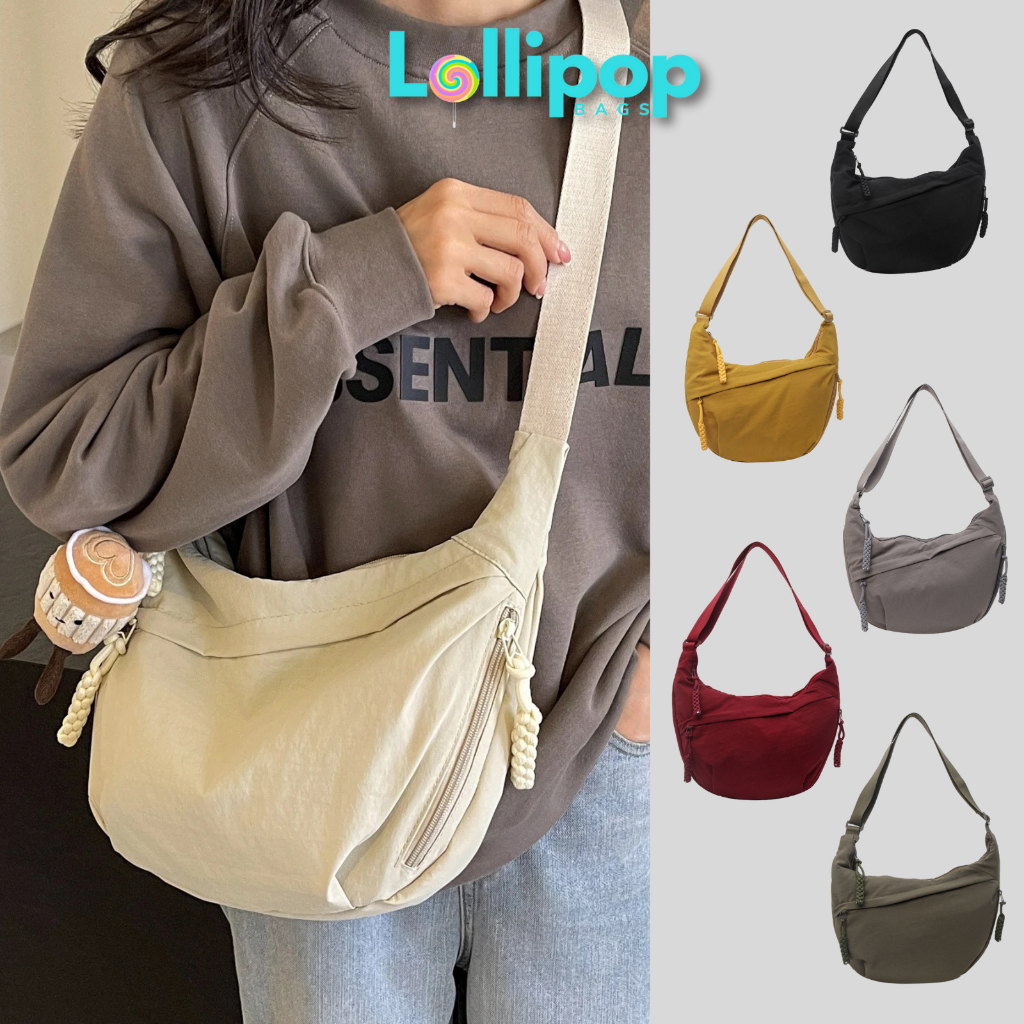 Túi Đeo Chéo Đi Học LOLLIPOP BAGS Túi Bánh Bao Bán Nguyệt Vải Bố Đeo Vai Đi Chơi Nam Nữ Basic Chần Bông Chống Thấm Nước-thoitrangcenter