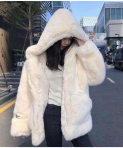 Áo Khoác Lông Thỏ 2 Lớp Mềm Mịn Có Mũ Dày Dặn