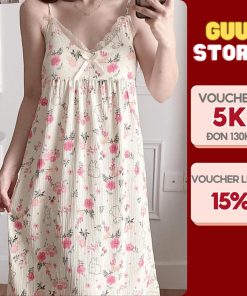 Váy ngủ nữ Guu Store DN29 đầm ngủ mùa hè mặc nhà cotton form rộng tiểu thư-thoitrangcenter