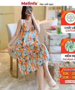 Váy ngủ hai dây nữ vải Cotton lanh lụa mềm mịn thoáng mát