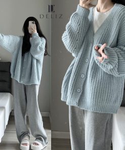Áo cardigan khoác ngoài chất len mềm dày dặn dáng rộng dài tay nhiều màu freesize basic phong cách hàn quốc DELIZ-thoitrangcenter