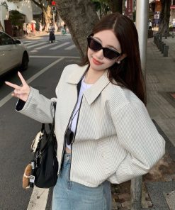 Áo khoác jacket bomber kẻ sọc DÙNG ĐƯỢC 2 MẶT cổ bẻ mùa thu đông MA425-thoitrangcenter