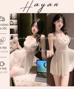 HT159 Váy ngủ sexy ren xuyên thấu rèn bèo kèm ĐỆM LÓT