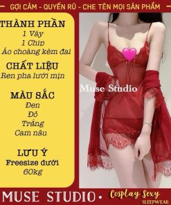 đầm ngủ gợi cảm hai dây ren voan mỏng xuyên thấu mềm mại quyến rũ - MUSE STUDIO MS003-thoitrangcenter