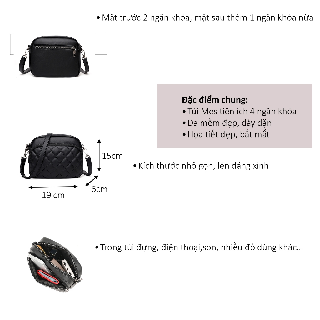 túi đựng điện thoại VLUX hoạt tiết karo trám 4 ngăn tiện ích #VL46-thoitrangcenter