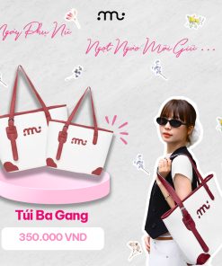 Túi Ba Gang MiWi túi xách tote nữ vải canvas nhiều ngăn có khóa viền da pu kích thước to viền màu đỏ-thoitrangcenter
