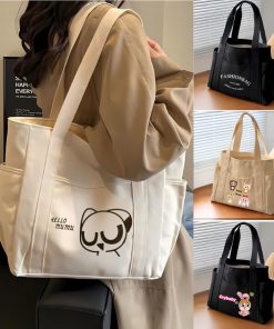 Túi tote túi vải canvas có ngăn phụ túi đeo vai đi học đi chơi thời trang Hàn Quốc đựng vừa khổ A4 laptop-thoitrangcenter