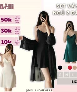 Váy 2 dây kèm áo choàng mặc nhà chất lụa Latin cao cấp mềm mịn sexy