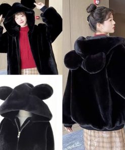 Áo Khoác Lông Có Mũ Phối Tai Gấu Mèo - Áo Lông Khoác Ngoài Form Rộng 2 Màu Unisex-thoitrangcenter