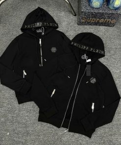 ⭐HOT NEW⭐ Áo Hoodie Philipp Plein Phối Khóa Cổ Dây LoGo Kim Loại Cao Cấp