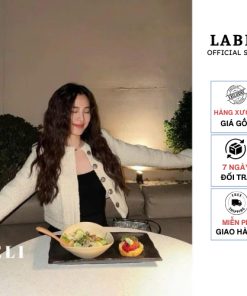 Áo dạ tweed dáng crotop đính cúc đá