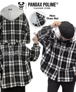 Áo khoác flannel sơ mi caro có nón tháo rời chống nắng cặp đôi nam nữ local brand nỉ dạ form rộng boxy pandax polime-thoitrangcenter