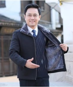 Áo Khoác Nam Trung Niên Lót Lông Quảng Châu Sang Trọng