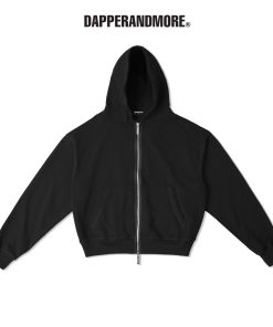 Áo Khoác Hoodie DAPPERANDMORE Form Boxy Uniform Zipped Vải Nỉ Chân Cua 100% Cotton 450GSM - Black-thoitrangcenter