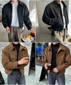 Áo Khoác Jacket Da Lộn Trơn Form Crop Unisex Nam Nữ-thoitrangcenter