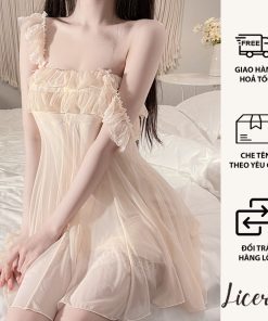Đầm Ngủ Lụa Hai Dây LICERIA A40 Ren Voan Mềm Mát.-thoitrangcenter