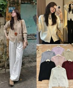 Áo cardigan len lông thỏ tay dài túi ngang 2 đầu kéo - 247store - Lencardigan7703/P3K6-thoitrangcenter