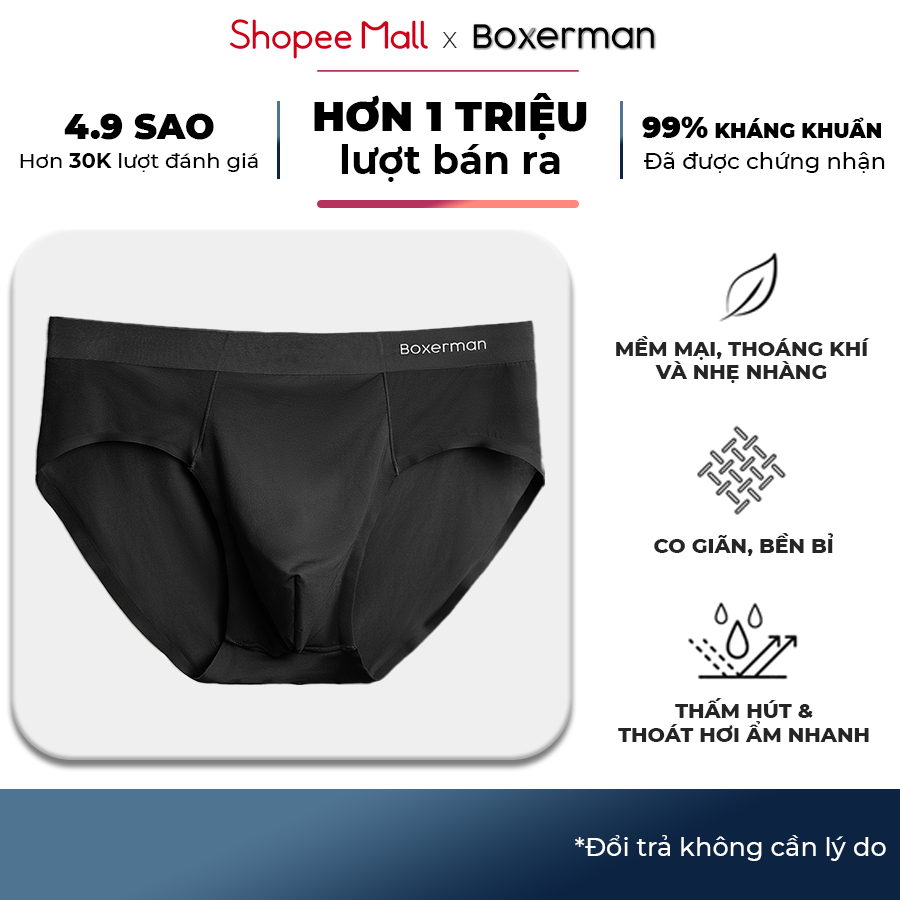 Quần sịp nam tam giác SLIP/ĐEN thun lạnh cao cấp BOXERMAN-thoitrangcenter