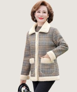Áo Khoác Nữ Trung Niên Lót Lông Dày Ấm Áp