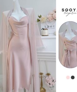 Set Váy Ngủ Lụa Dáng Dài Kèm Áo Choàng Đính Lông Cao Cấp Mặc Nhà Sooya N027-thoitrangcenter